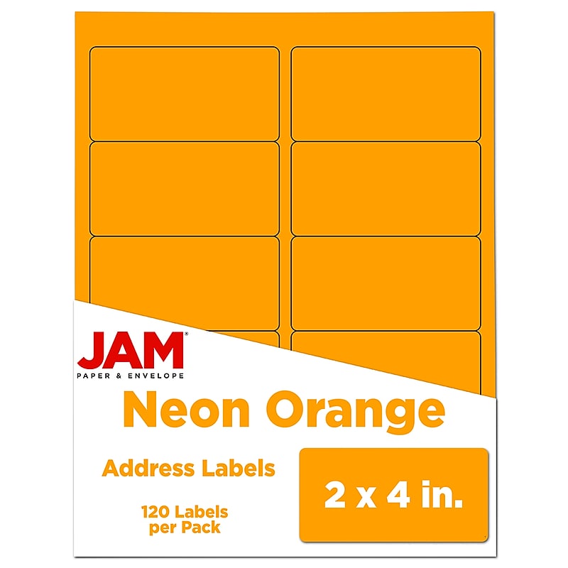 JAM Paper Laser/Inkjet Shipping Labels, 2" x 4", Neon Orange, 10 Labels/Sheet, 12 Sheets/Pack (35432826) image 1