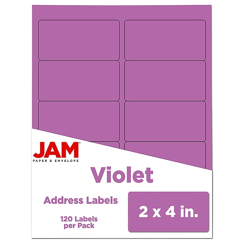 JAM Paper Laser/Inkjet Shipping Address Labels, 2" x 4", Violet Purple, 10 Labels/Sheet, 12 Sheets/Pack (302725790) image 1