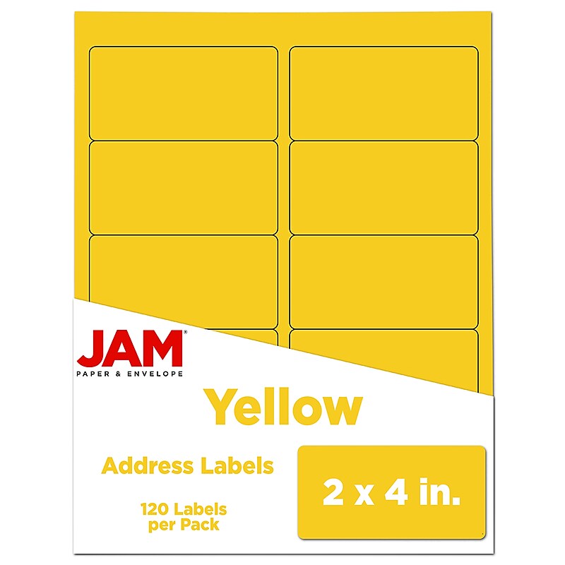 JAM Paper Laser/Inkjet Shipping Address Labels, 2" x 4", Yellow, 10 Labels/Sheet, 12 Sheets/Pack (302724410) image 1