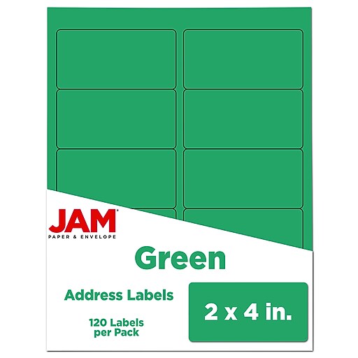 JAM Paper Laser/Inkjet Shipping Address Labels, 2" x 4", Green, 10