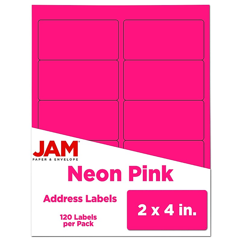 JAM Paper Laser/Inkjet Shipping Labels, 2" x 4", Neon Pink, 10 Labels/Sheet, 12 Sheets/Pack (354328023) image 1