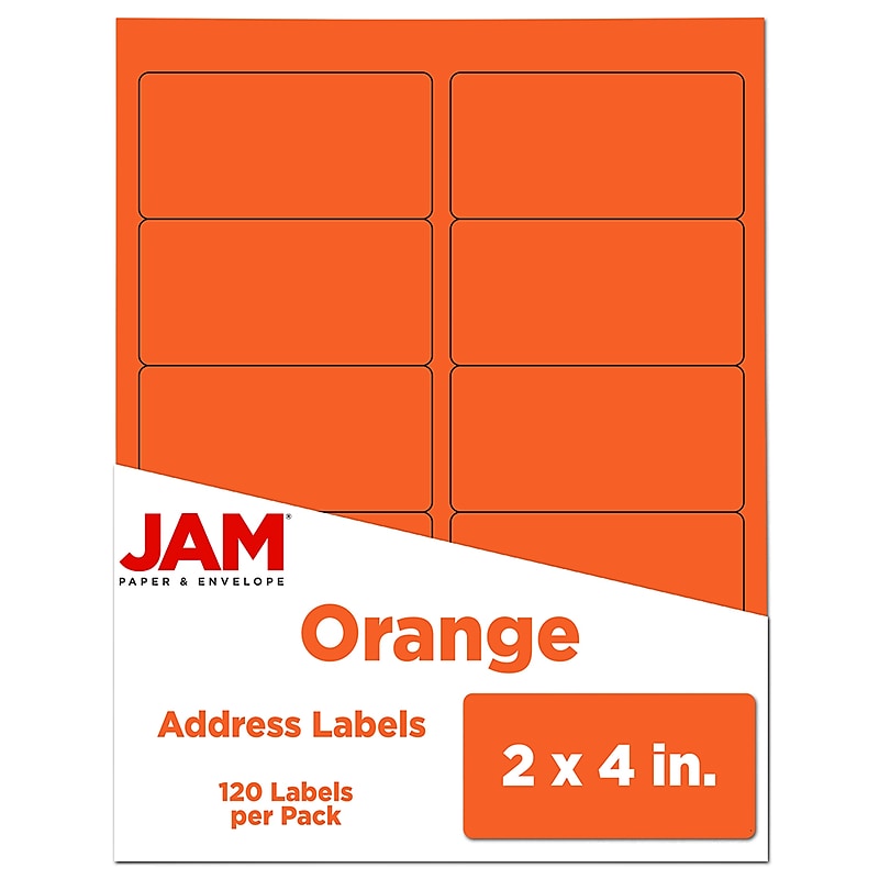JAM Paper Laser/Inkjet Shipping Address Labels, 2" x 4", Orange, 10 Labels/Sheet, 12 Sheets/Pack (302725784) image 1