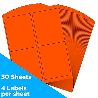 JAM Paper Shipping Labels, 4" x 5", Neon Red, 10 Labels/Sheet, 12 Sheets/Pack, 120 Labels/Box (354329162)
