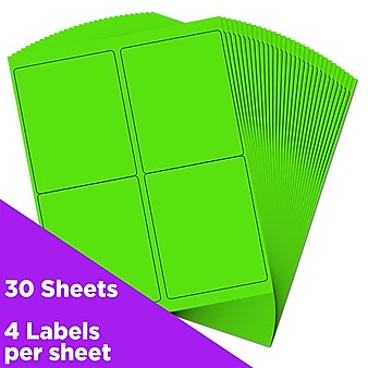 JAM Paper Shipping Labels, 4" x 5", Neon Green, 10 Labels/Sheet, 12 Sheets/Pack, 120 Labels/Box (354329156)