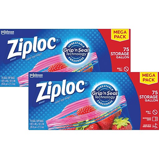 Ziploc Storage Bag, 1 Gal., 75/Pack, 2 Packs/Carton (314480) Staples