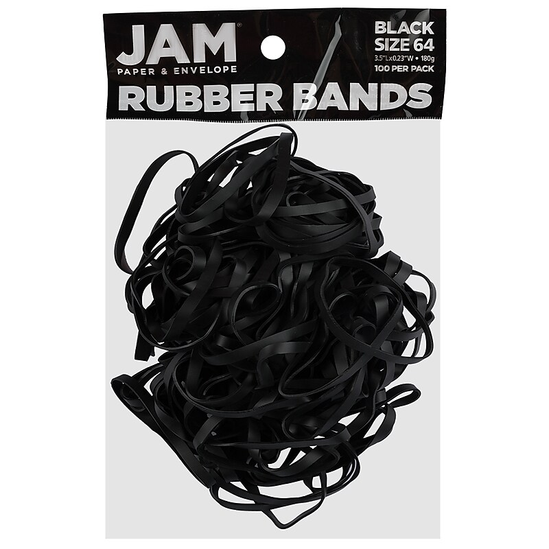 JAM Paper Colored Multi-Purpose #64 Rubber Bands, 3.5" x 0.25", Non-Latex, Black, 100/Pack (33364RBBL) image 1
