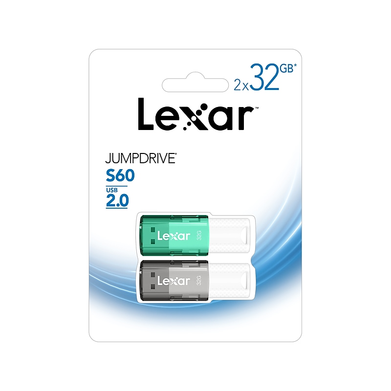 Lexar JumpDrive S60 32GB USB 2.0 Flash Drive, 2/Pack (LJDS60-32GB2NNU) image 1