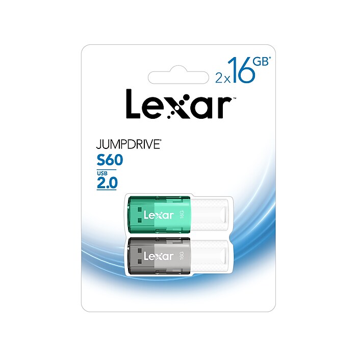 Lexar JumpDrive S60 16GB USB 2.0 Flash Drive, 2/Pack (LJDS60