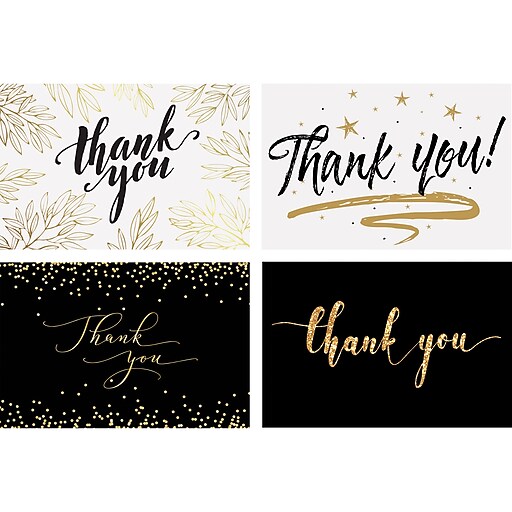 Better Office Thank You Cards with Envelopes, 4" x 6", Black/Gold, 100/Pack (64520) Staples