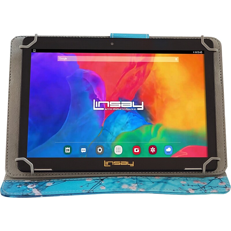 Linsay 10.1" Tablet with Flowers Marble Case, 2GB RAM, 64GB Storage, Android 13, Black (F10IPCMF) image 1