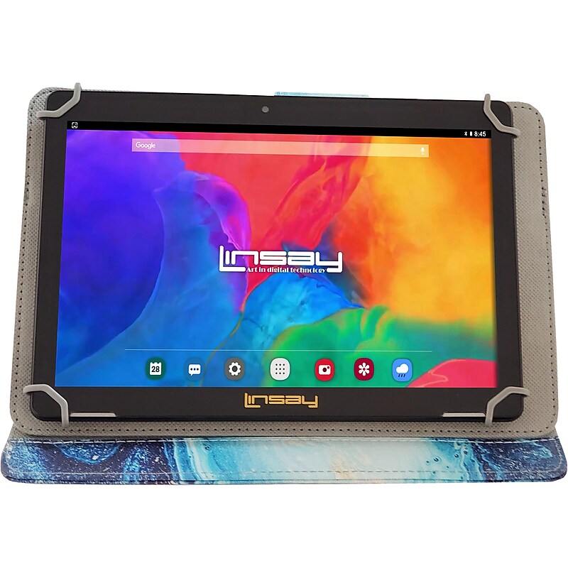 Linsay 10.1" Tablet with Ocean Marble Case, 2GB RAM, 64GB Storage, Android 13, Black (F10IPCMO) image 1