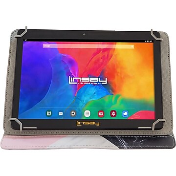 Linsay 10.1" Tablet with Black/Pink/White Marble Case, 2GB Memory, 16GB Storage, Android Pie OS, Black (F10IPCMBW)
