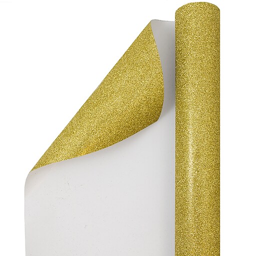 JAM Paper Gift Wrap, Glitter Wrapping Paper, 25 Sq. Ft, Gold, Roll Sold