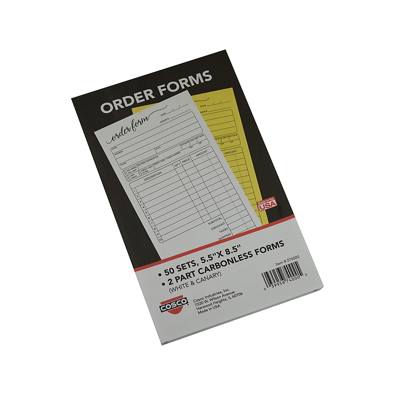 Cosco Script 2-Part Carbonless Work Orders, 5.5" x 8.5", 50 Sets/Book (074000) image 1