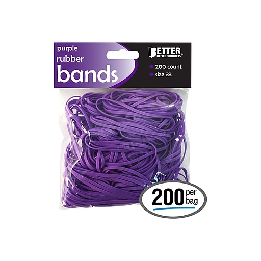 Better Office MultiPurpose 33 Rubber Bands, 3.5" x 0.125", Latex Free, Vibrant Purple, 200