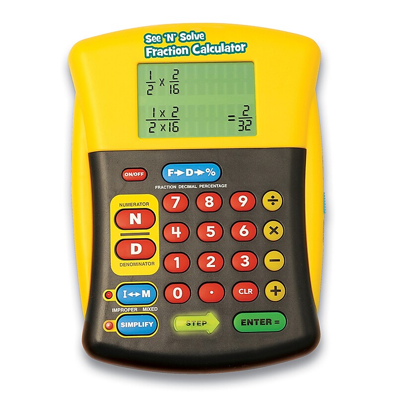 Educational Insights See 'n' Solve Over 16-Digit Battery Powered Basic Calculator, Gray/Yellow (8479) image 1