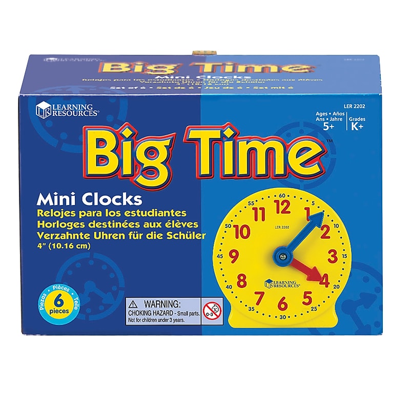 Learning Resources Extra 4 Geared Mini-Clocks, Set of 6 (LER2202) image 1