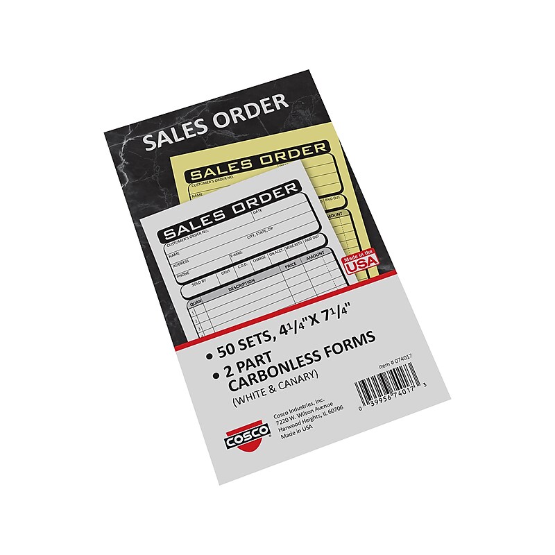 Cosco Business 2-Part Carbonless Sales Orders, 4.25" x 7.25", 50 Sets/Book (074017) image 1