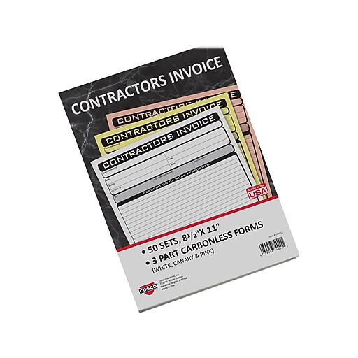 Cosco Business 3Part Carbonless Invoices Book, 8.5" x 11", 50 Sets
