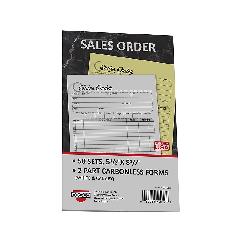 Cosco Artistic 2-Part Carbonless Sales Orders, 5.5" x 8.5", 50 Sets/Book (074012) image 1