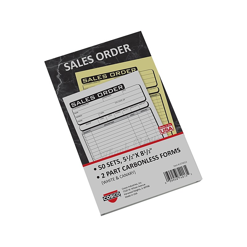 Cosco Business 2-Part Carbonless Sales Orders, 5.5" x 8.5", 50 Sets/Book (074013) image 1