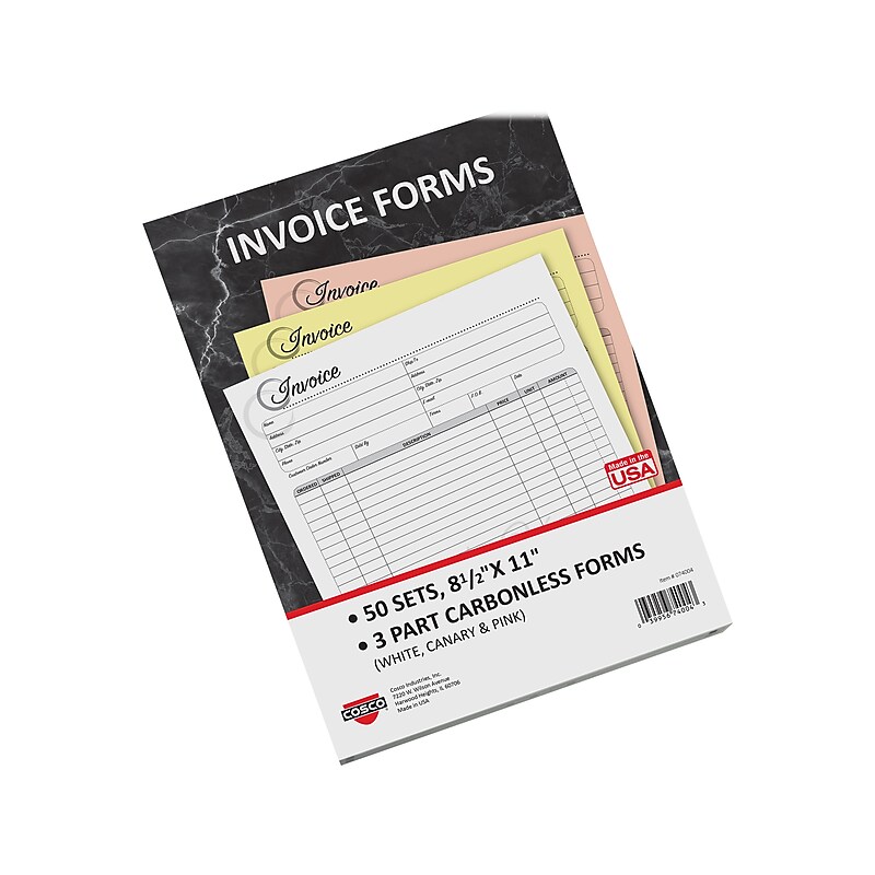 Cosco Artistic 3-Part Carbonless Invoices, 8.5" x 11", 50 Sets/Book (074004) image 1