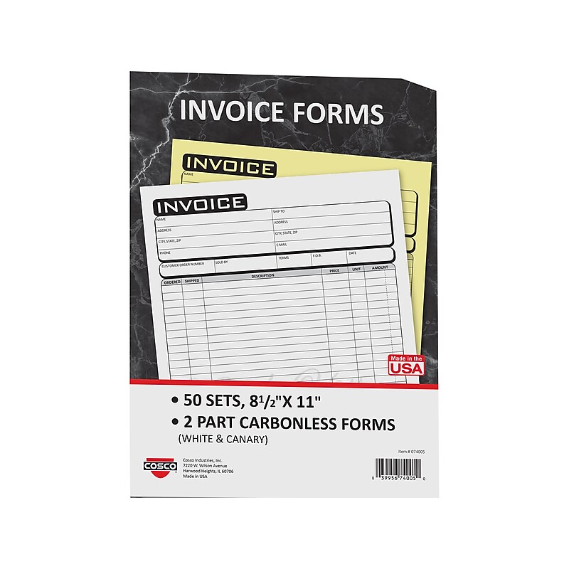 Cosco Business 2-Part Carbonless Invoices, 8.5" x 11", 50 Sets/Book (074005) image 1