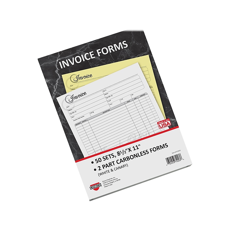 Cosco Artistic 2-Part Carbonless Invoices, 8.5" x 11", 50 Sets/Book (074003) image 1
