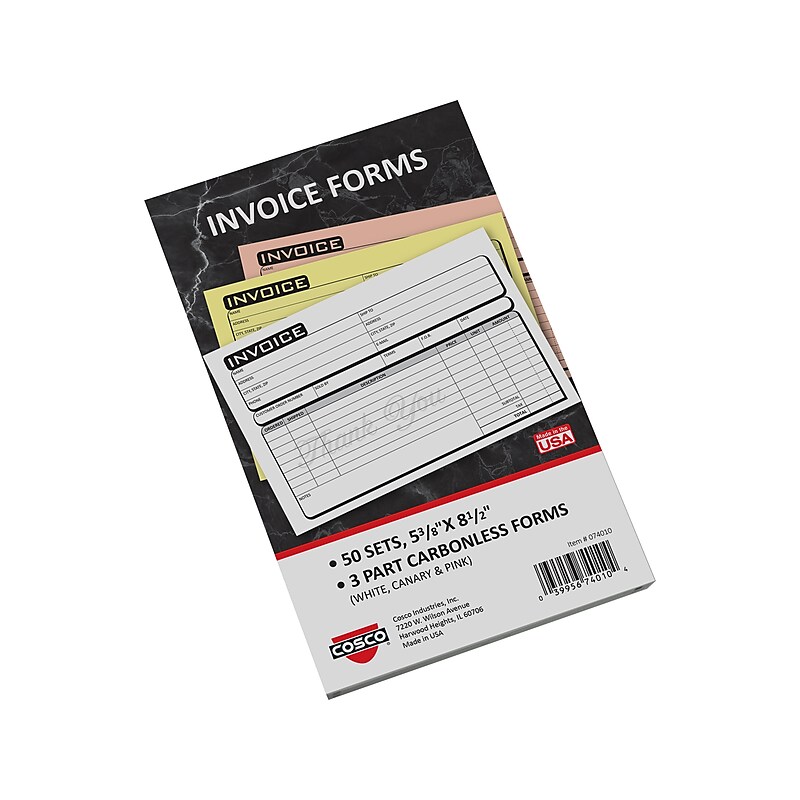 Cosco Business 3-Part Carbonless Invoices, 5.4" x 8.5", 50 Sets/Book (074010) image 1