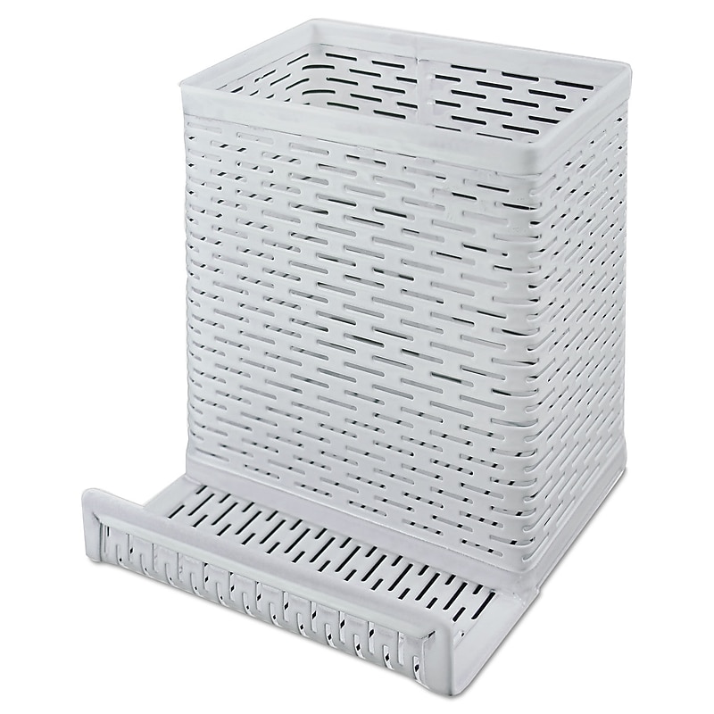 Artistic Urban Collection Punched Metal Pen Cup with Mobile Phone Stand, White (ART20014) image 1