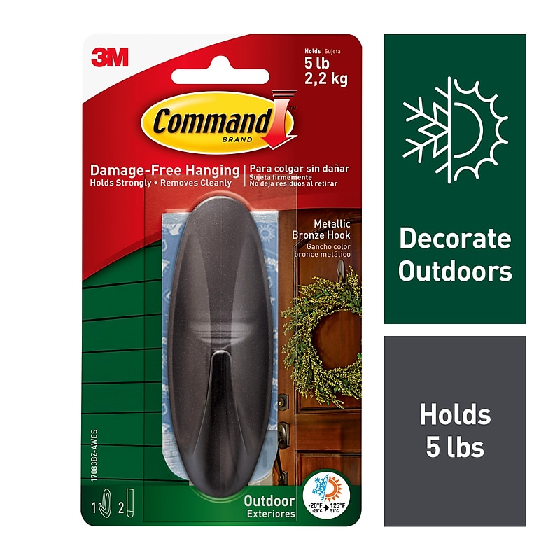 Command Large Metallic Bronze Hook, 5 lb., 1 Hook, 2 Strips/Pack (17083BZ-AWES) image 1