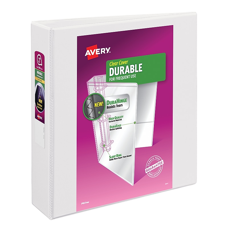 Avery Durable 2" 3-Ring View Binders, Slant Ring, White (17032) image 1