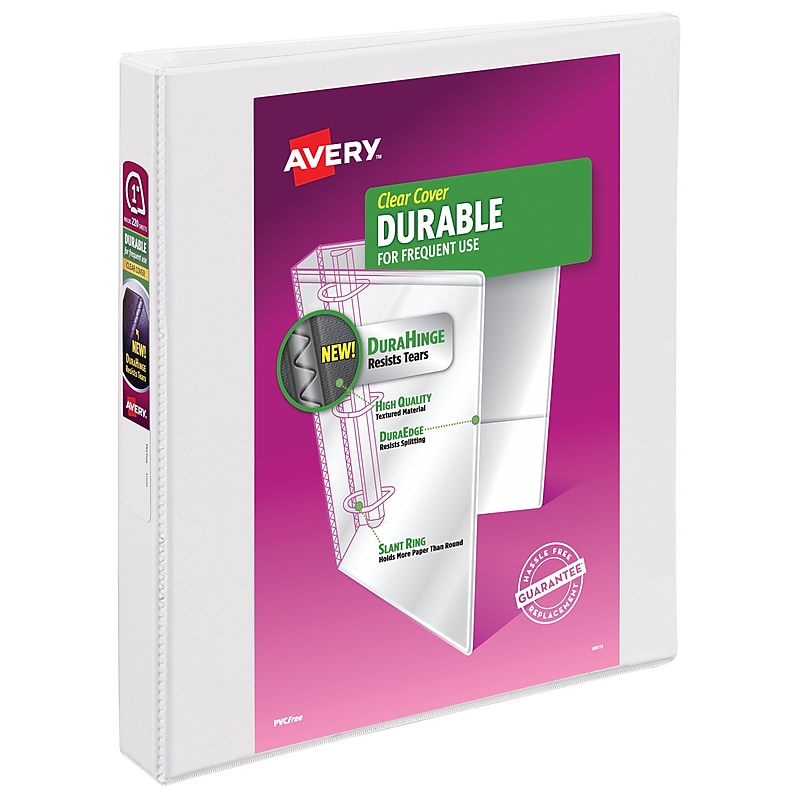 Avery Durable 1" 3-Ring View Binders, D-Ring, White (17012) image 1