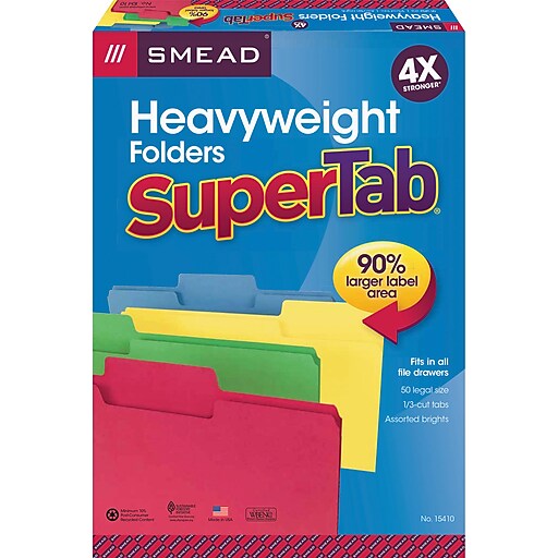 Smead SuperTab® Heavyweight File Folder, Oversized 1/3Cut Tab, Legal