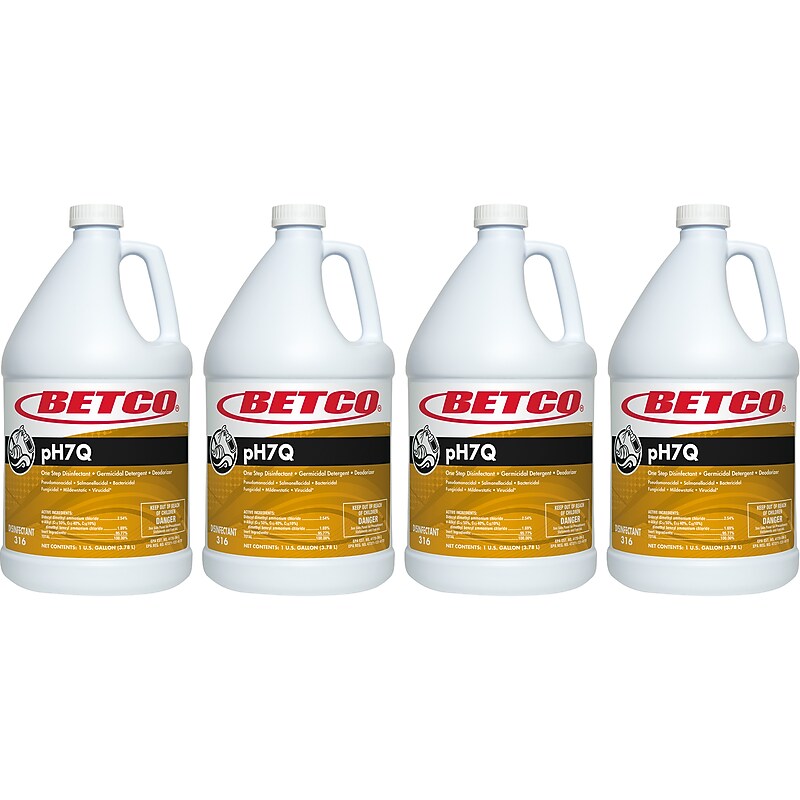 Betco pH7Q Disinfectant Liquid Bottle, Pleasant Lemon Scent, 128 oz., 4/Carton (3160400) image 1