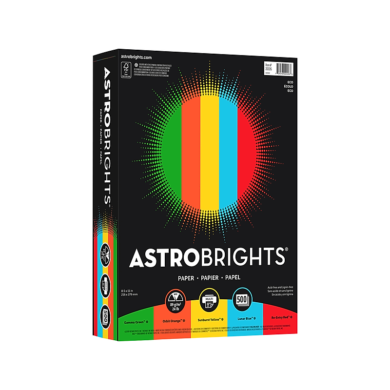 Astrobrights Colored Paper, 24 lbs., 8.5" x 11", Assorted Eco Colors, 500 Sheets/Ream (22226) image 1