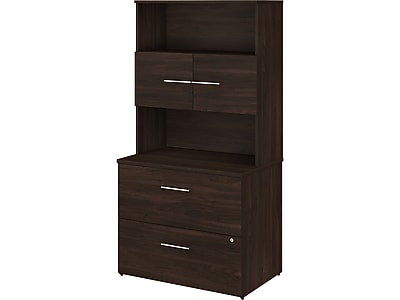 Bush Business Furniture Office 500 2-Drawer Lateral File Cabinet with Hutch, Letter/Legal, Black Walnut, 35.67" (OF5007BWSU)