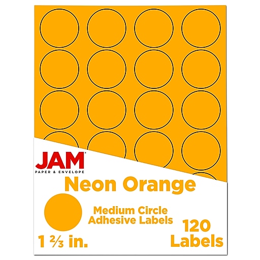 formeel ledematen bodem JAM Paper Circle Round Label Sticker Seals, 1 2/3 Inch Diameter, Neon  Orange, 120/Pack (354329580) | Staples