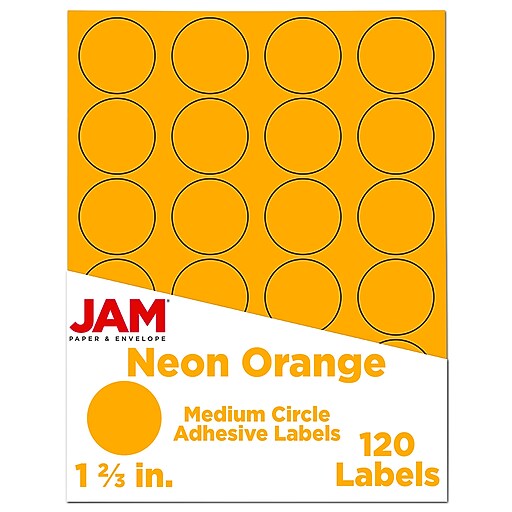 JAM Paper Circle Round Label Sticker Seals, 1 2/3 Inch Diameter, Neon