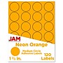 JAM Paper Round Label Sticker Seals, 1 2/3" Diameter, Neon Orange, 24 Labels/Sheet, 5 Sheets/Pack (354329580)~#|#~sp92281095_sc7
