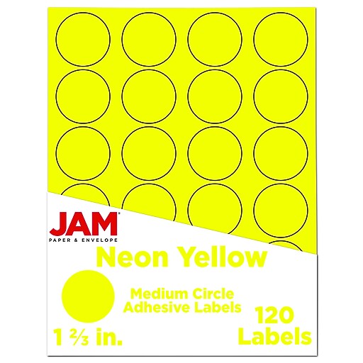 JAM Paper® Round Circle Label Sticker Seals, 1 2/3 inch diameter, Neon