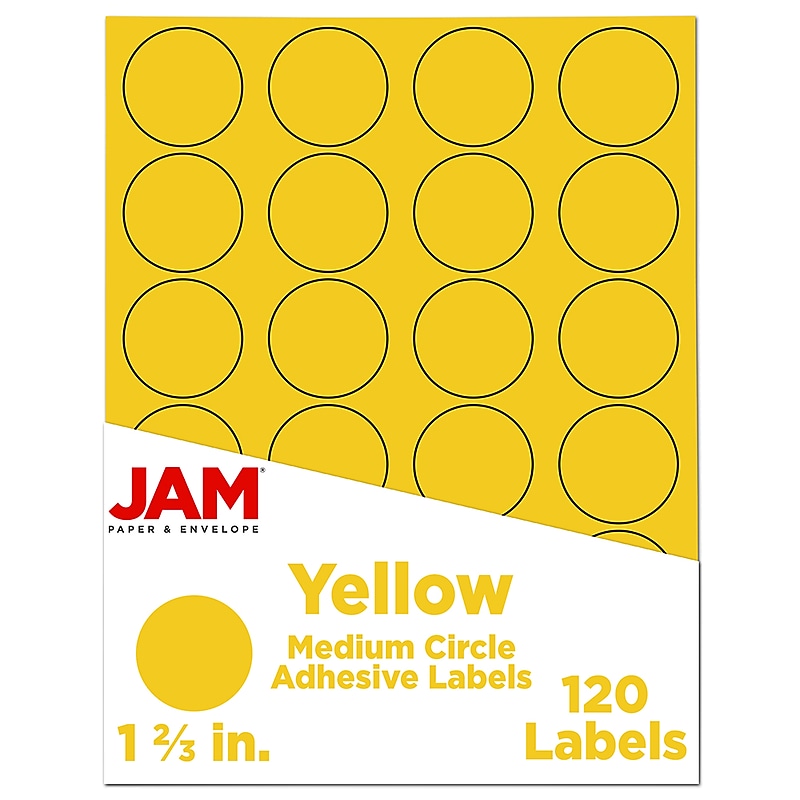 JAM Paper Circle Round Label Sticker Seals, 1 2/3 Inch Diameter, Yellow, 24 Labels/Sheet, 5 Sheets/Pack (147627067) image 1