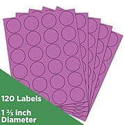 JAM Paper Circle Round Label Sticker Seals, 1 2/3 Inch Diameter, Violet Purple, 120/Pack (147627058)