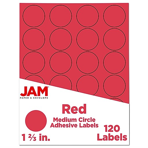 JAM Paper Circle Round Label Sticker Seals, 1" Diameter, Red, 24 Labels