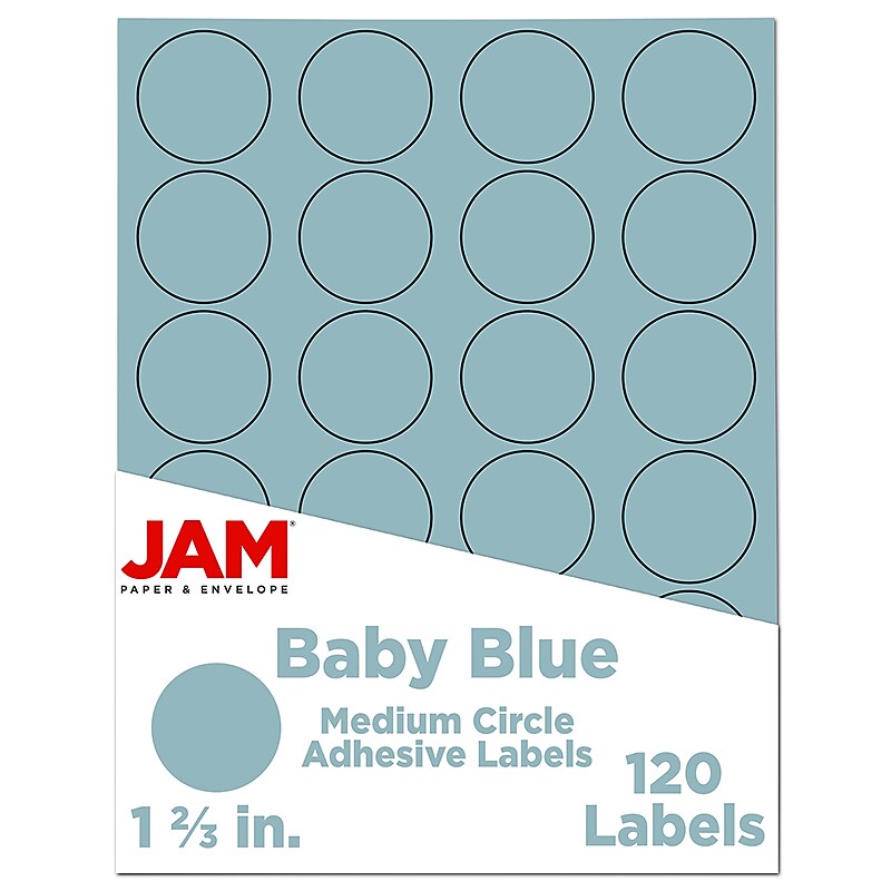 JAM Paper Round Label Sticker Seals, 1 2/3", Baby Blue, 24 Labels/Sheet, 5 Sheets/Pack (40528290) image 1