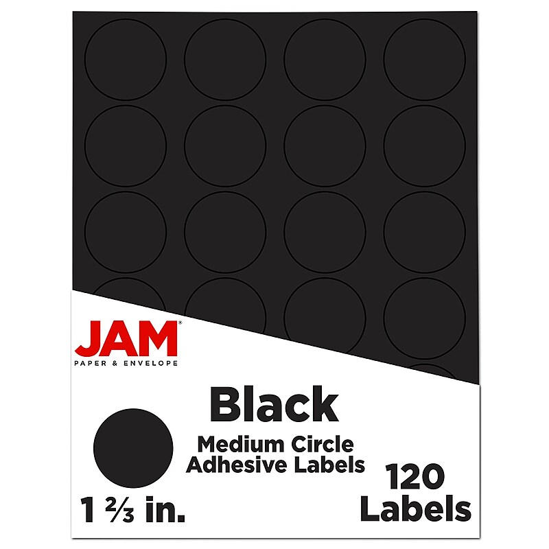 JAM Paper Round Label Seals, 1 2/3" Diameter, Black, 24 Labels/Sheet, 5 Sheets/Pack (302229594) image 1