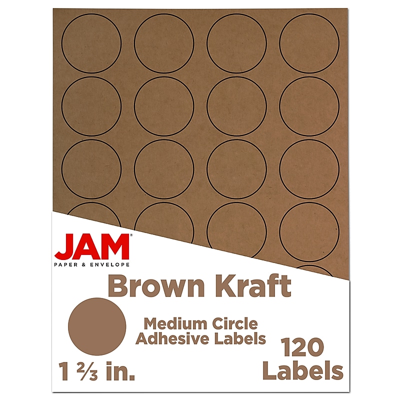 JAM Paper Circle Round Label Sticker Seals, 1 2/3 Inch Diameter, Brown Kraft, 120/Pack (3147612192) image 1