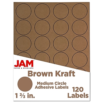 JAM Paper Circle Round Label Sticker Seals, 1 2/3 Inch Diameter, Brown Kraft, 120/Pack (3147612192)