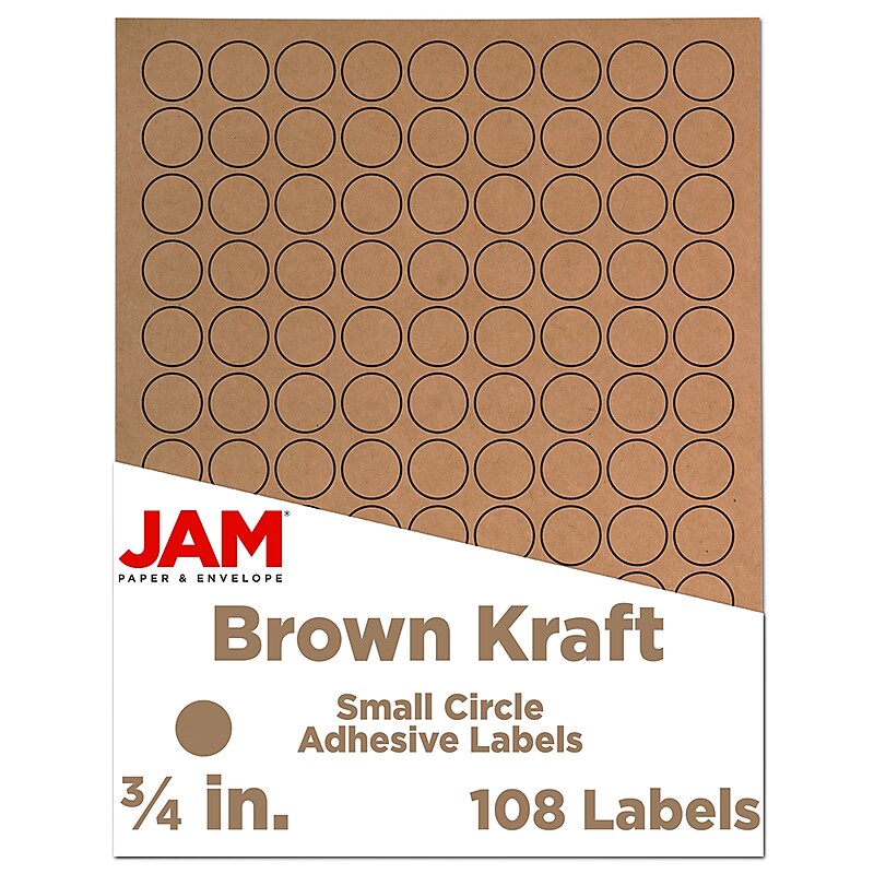 JAM Paper Circle Round Label Sticker Seals, 0.75 Inch Diameter, Brown Kraft, 108/Pack (3147612188) image 1
