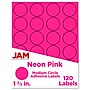 JAM Paper Round Label Sticker Seals, 1 2/3" Diameter, Neon Pink, 24 Labels/Sheet, 5 Sheets/Pack (354329581)~#|#~sp92281322_sc7